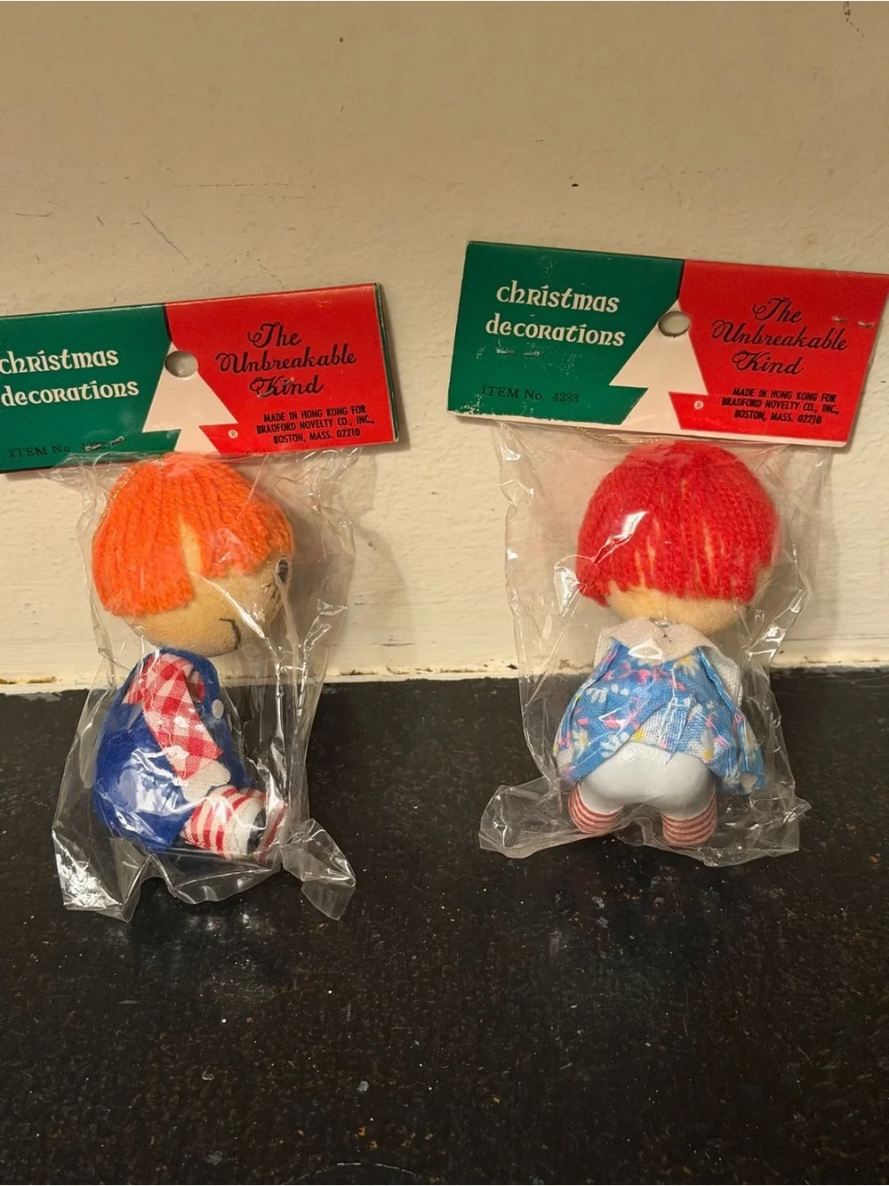 Vintage Christmas Ornaments, Raggedy Ann & Andy Dolls